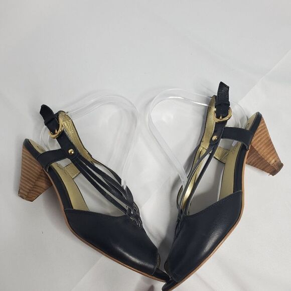 SEYCHELLES black heels leather peep toe ankle strap shoes 9 - Picture 5 of 11